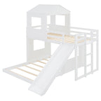 Wooden Twin Over Full Bunk Bed with Playhouse