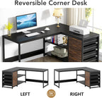 59 Inches L-Shaped Computer Desk with Drawers and Storage Shelves