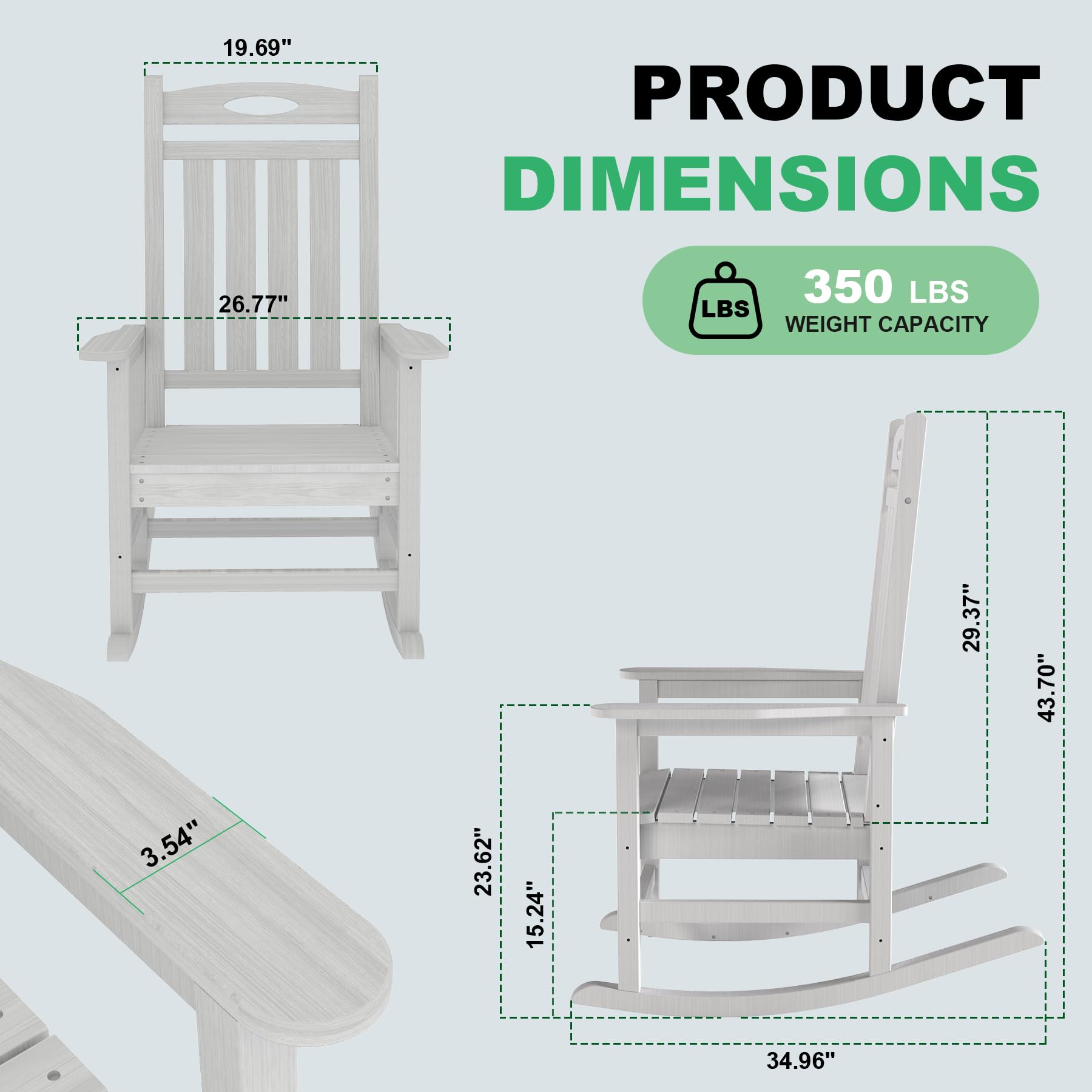 Outdoor Rocking Chair Set of 2, HDPE Patio Rocking Chair