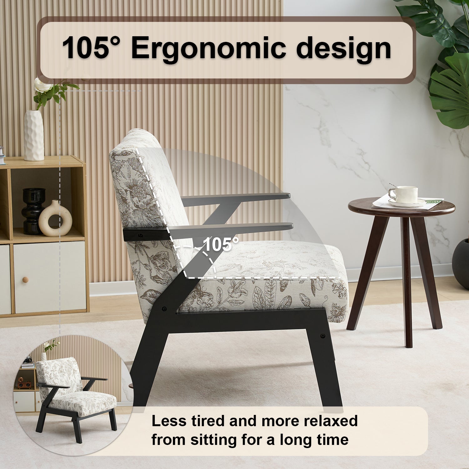 Mid-Century Modern Lounge Armchair - Seat Cushion - Beige & Grey