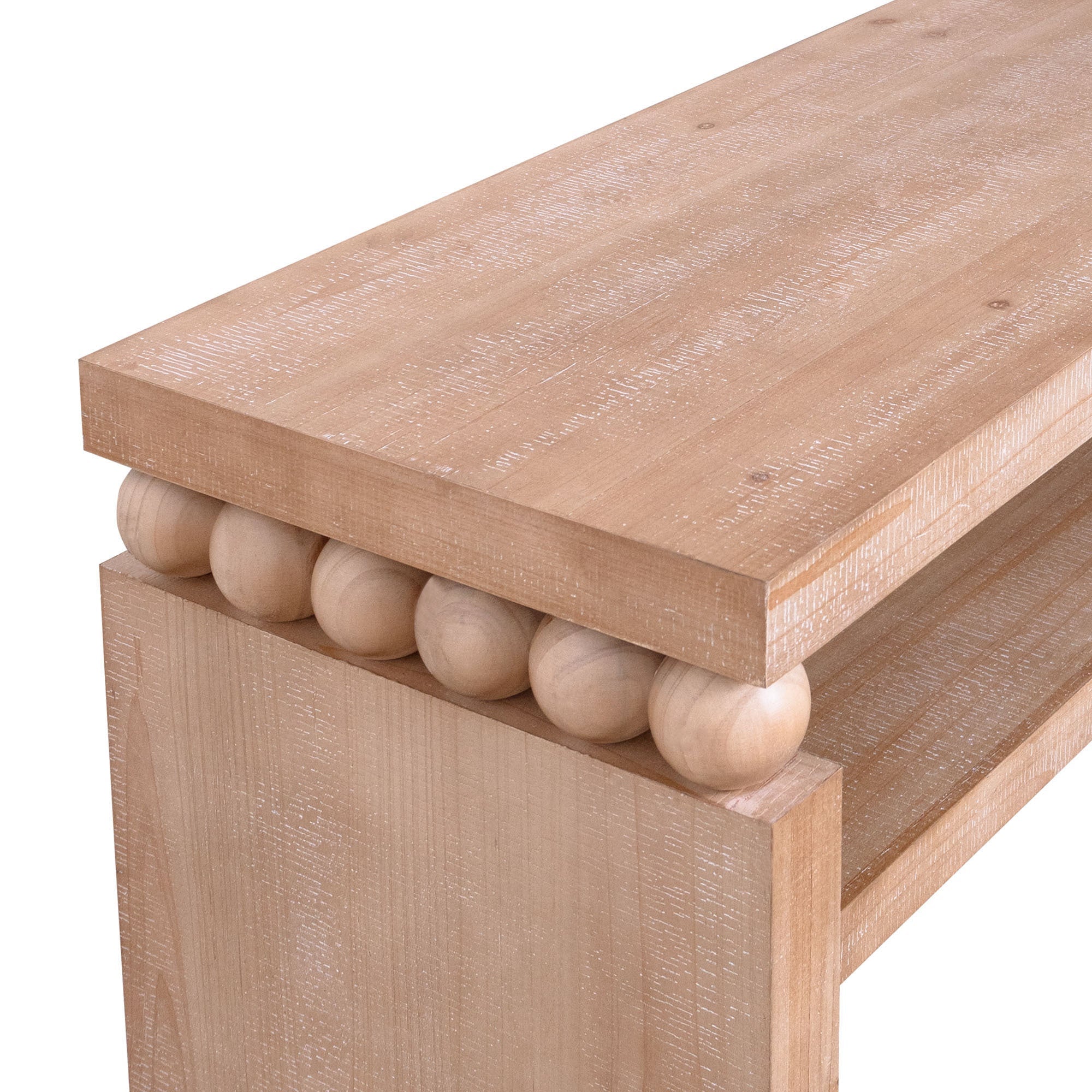 Modern Rustic Console Table – 59” Wood Entryway Table with Shelf & Decorative Bead Detail