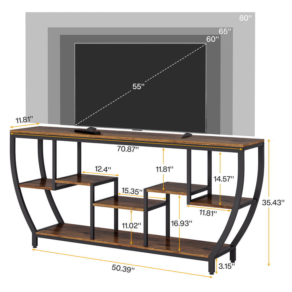 70.9” Industrial Console Sofa Table with 7-Tier Storage Shelves