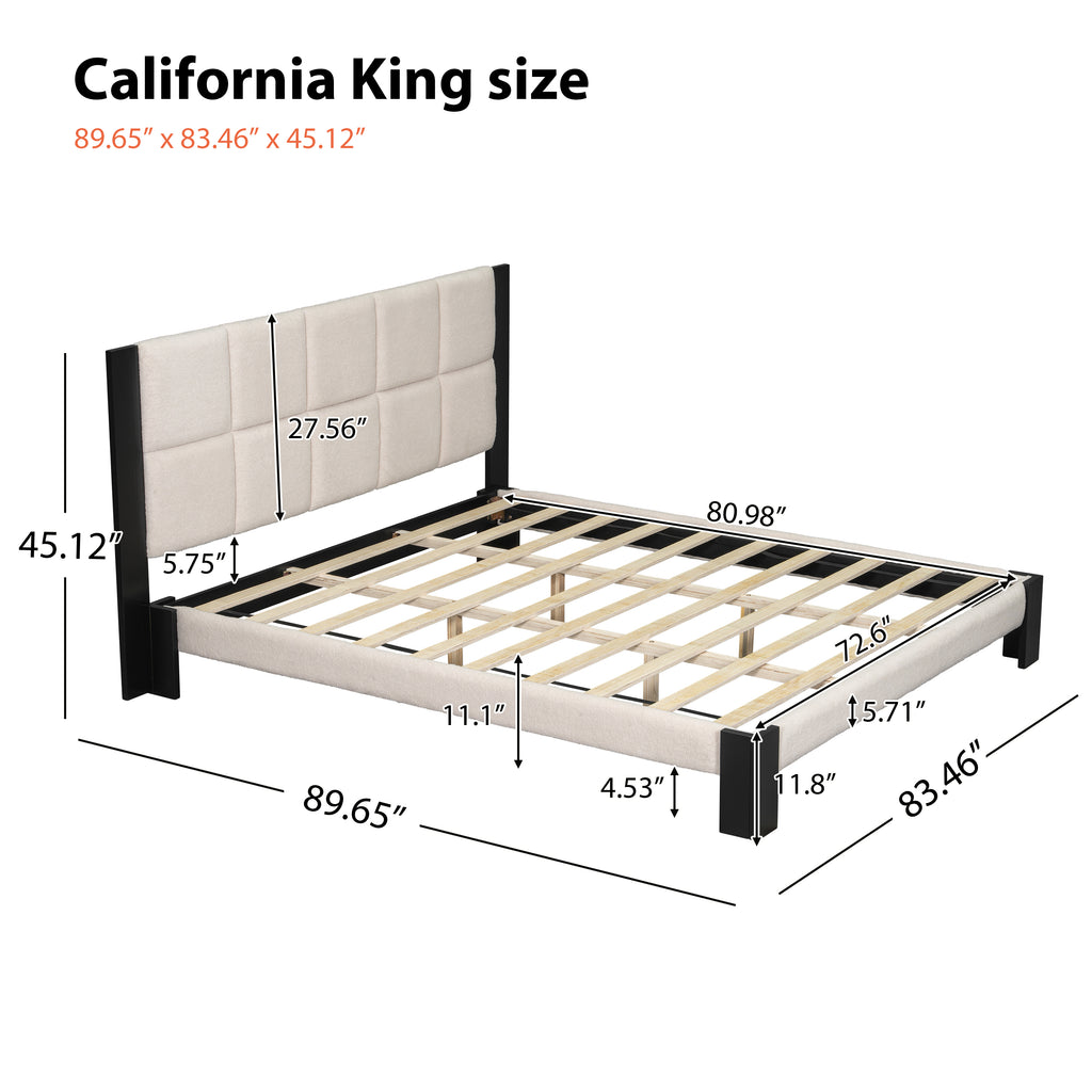 Boucle Cal King Bed Frame with Cube Headboard