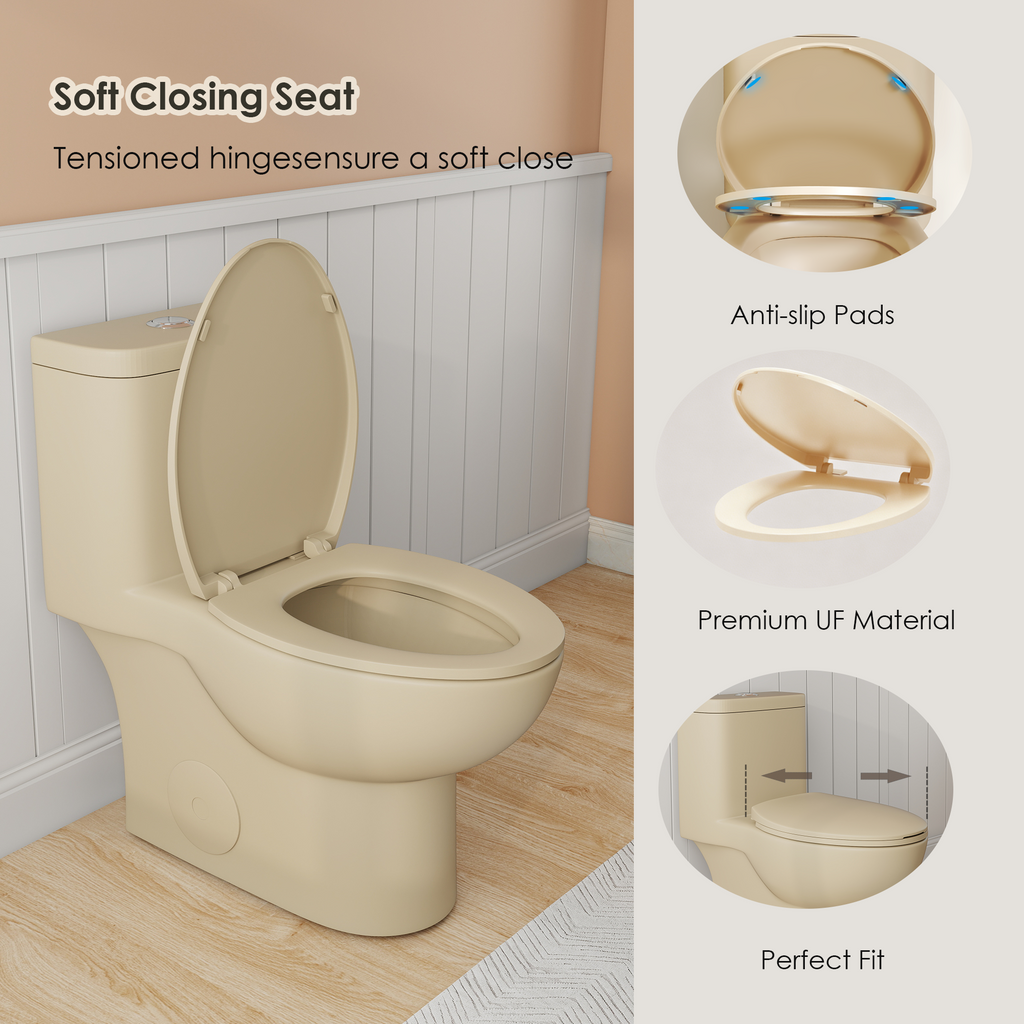 Tornado Flush One-Piece Toilet with Comfort Chair Seat - Khaki