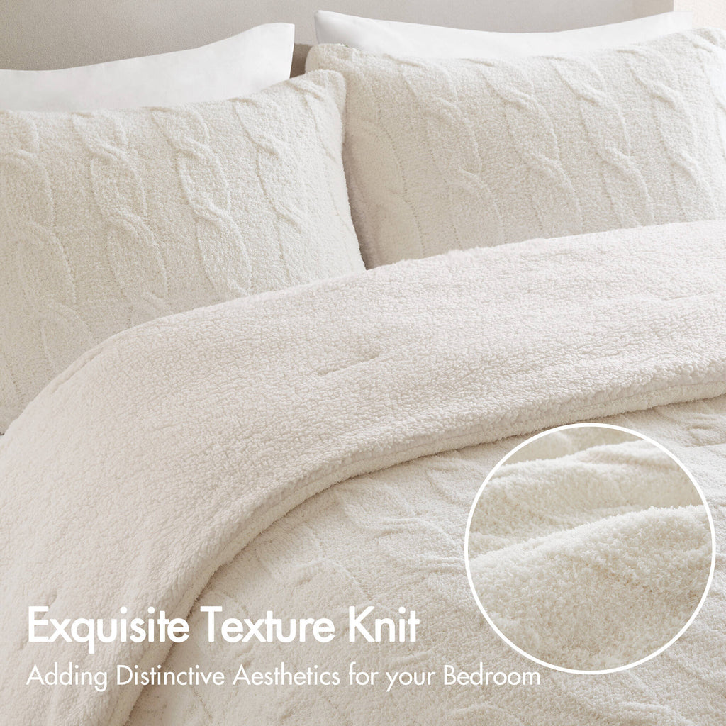 2 Pieces Twin Cable Knit Chenille Comforter Set