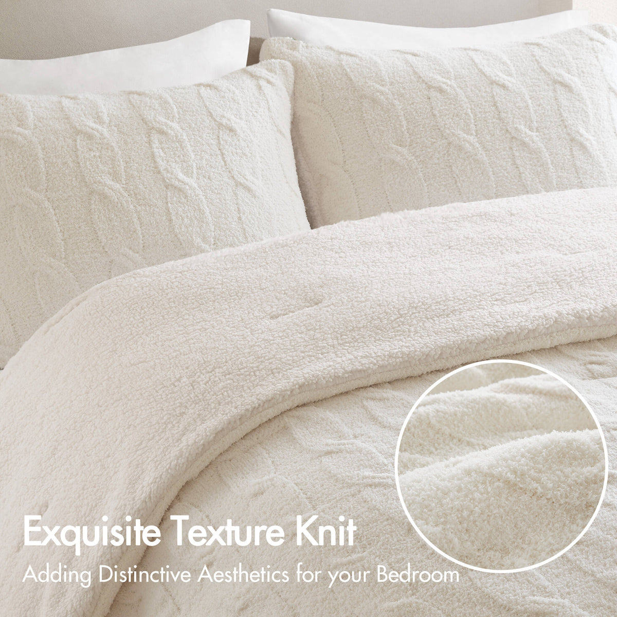 2 Pieces Twin Cable Knit Chenille Comforter Set