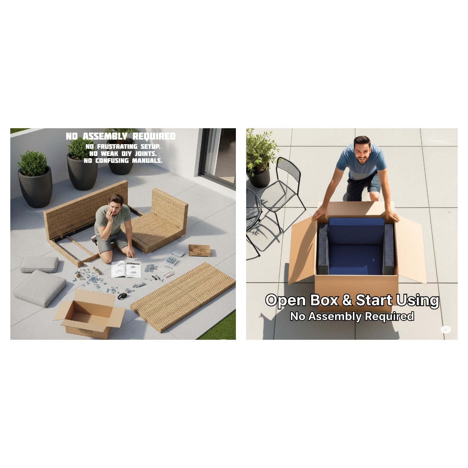 Fully Assembled 4-Seat Rattan Wicker Patio Conversation Set with Cushions