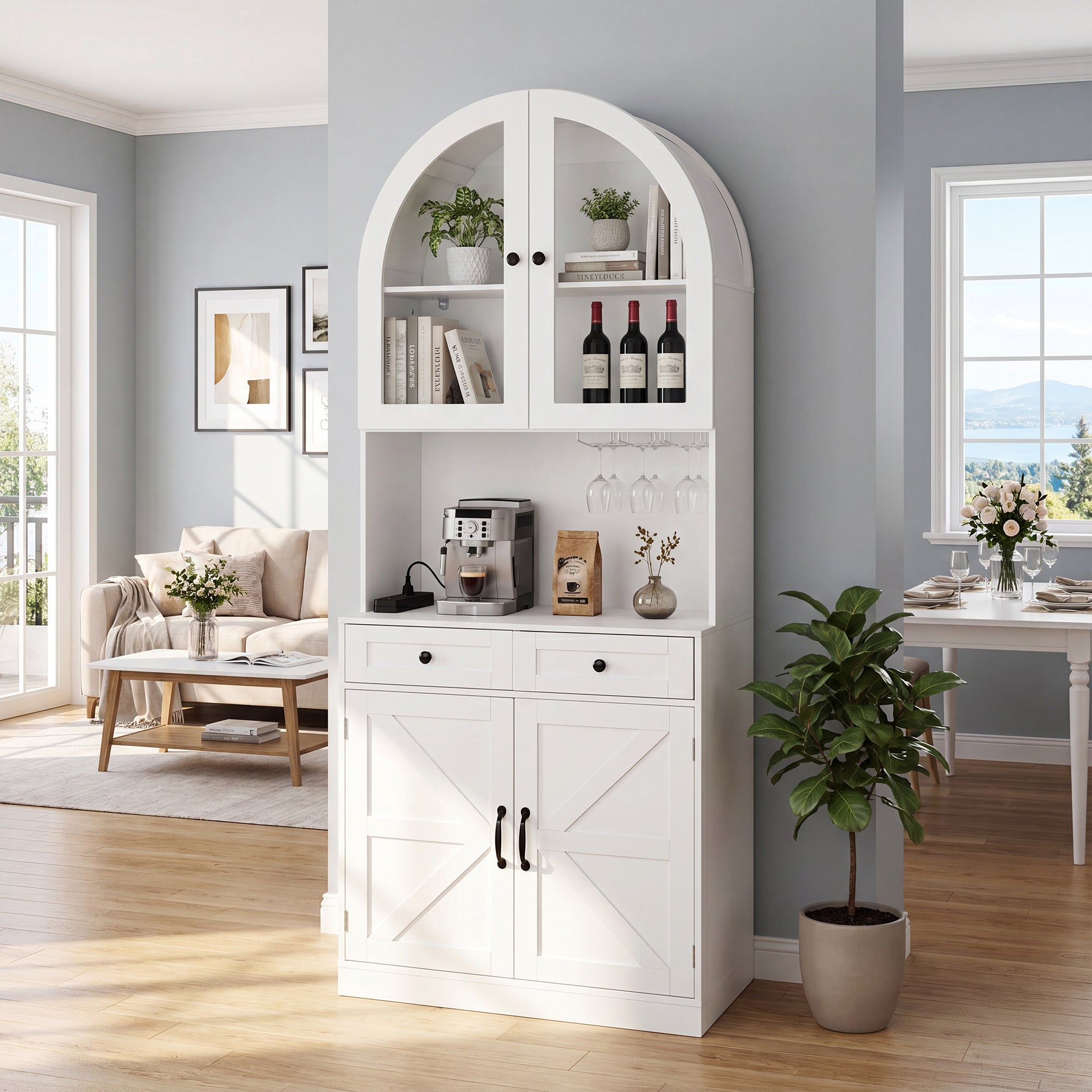 75" Farmhouse Tall Arched Pantry Cabinet