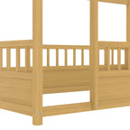 Twin Size Floor Wooden Bed with House Roof Frame