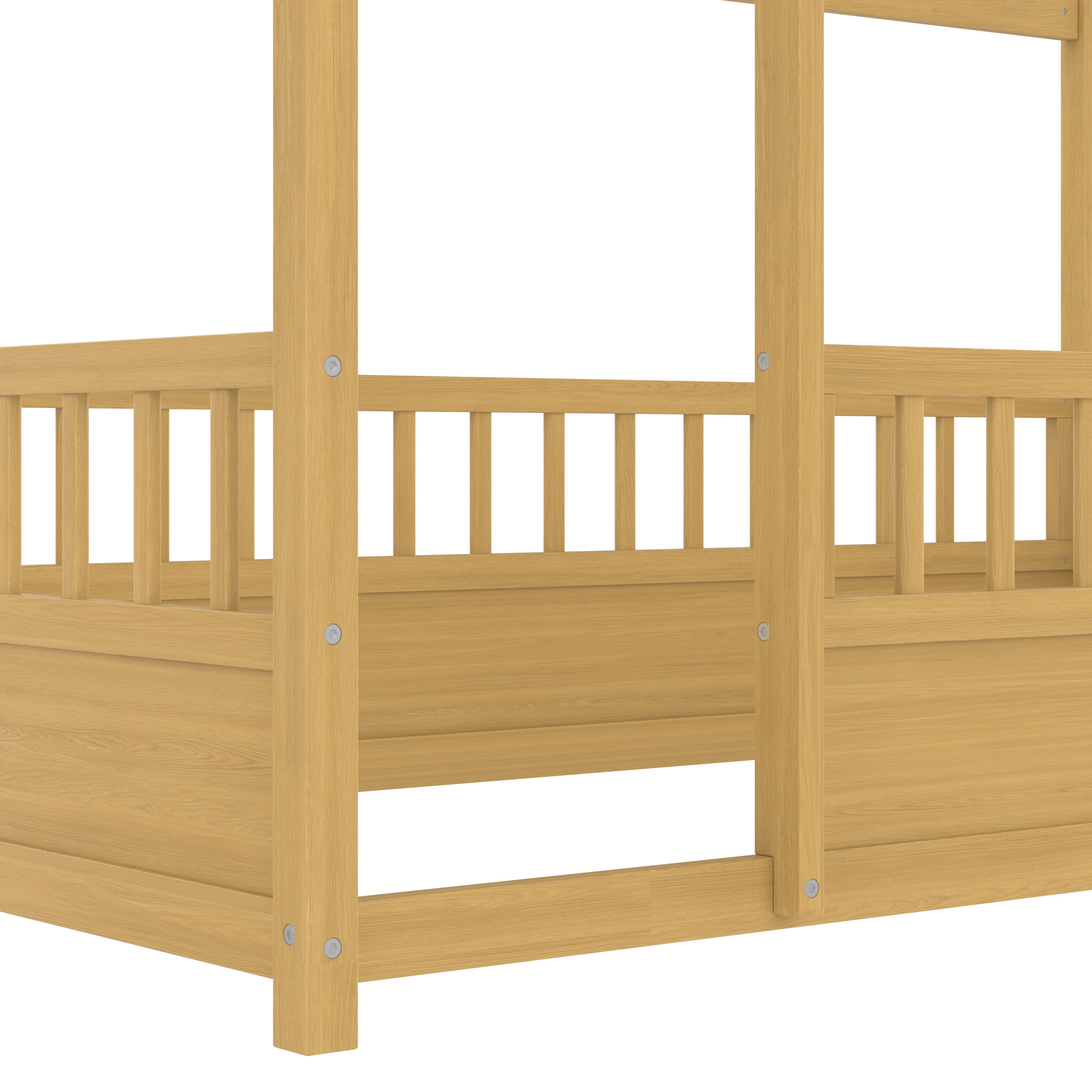 Twin Size Floor Wooden Bed with House Roof Frame
