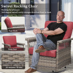 2 Piece Swivel Rocker Patio Chairs Set with 5-Inch Armrest and Thick Cushion, Gray/Red