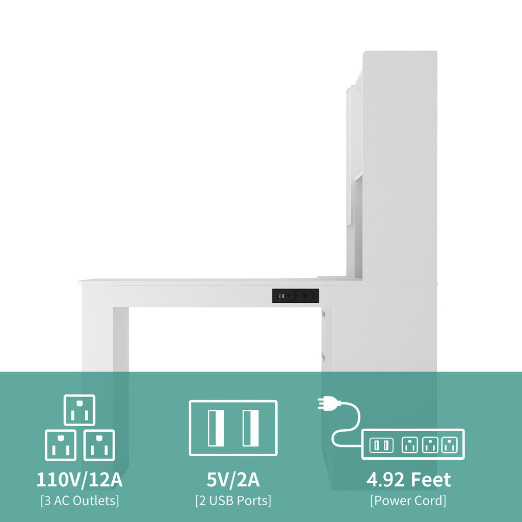 L Shaped Desk with Charger and LED Light