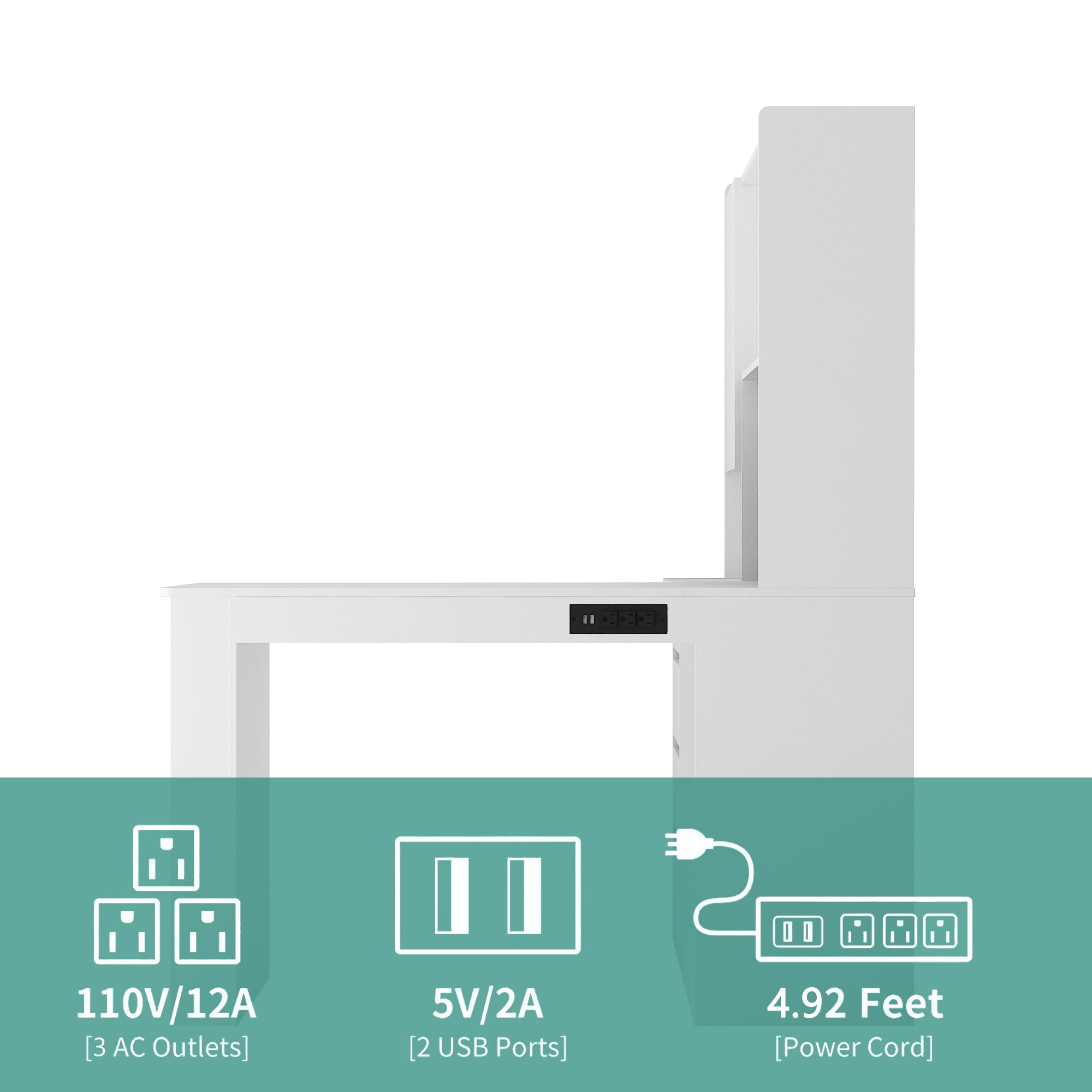 L Shaped Desk with Charger and LED Light