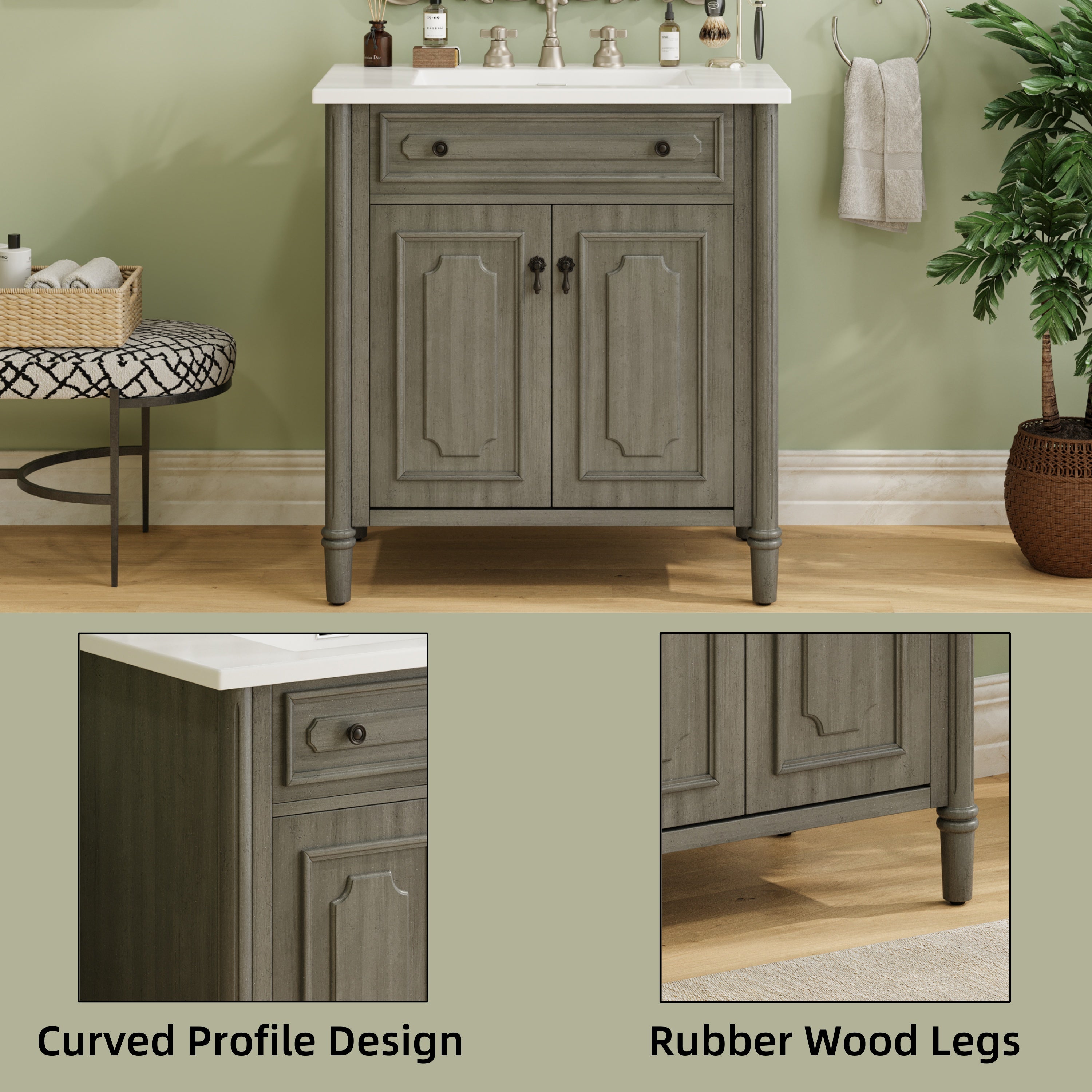 30 Inches Vintage Bathroom Vanity with Sink