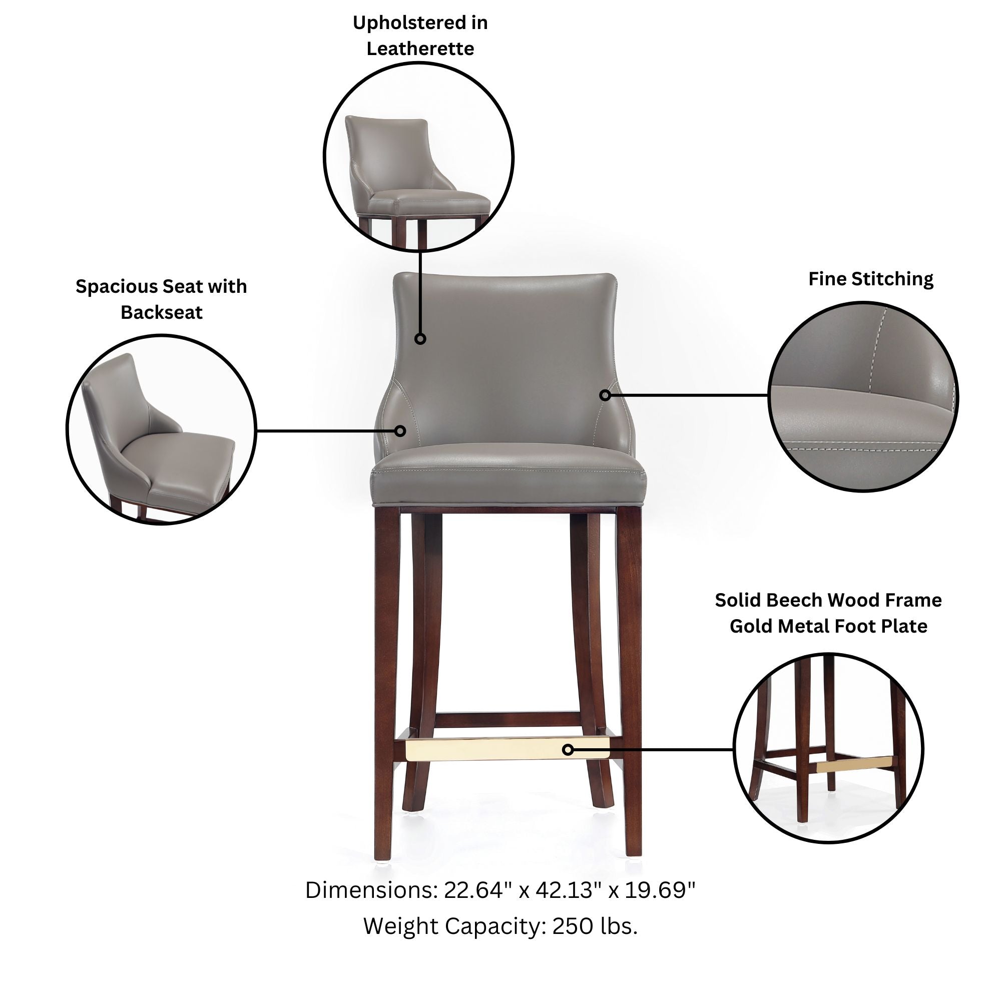 Shubert Wood Upholstered Barstool in Dark