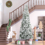 HOMCOM 9ft Unlit Snow-Flocked Slim Pine Christmas Tree