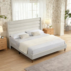 King Size Bed Frame with High Wave-Shaped Headboard