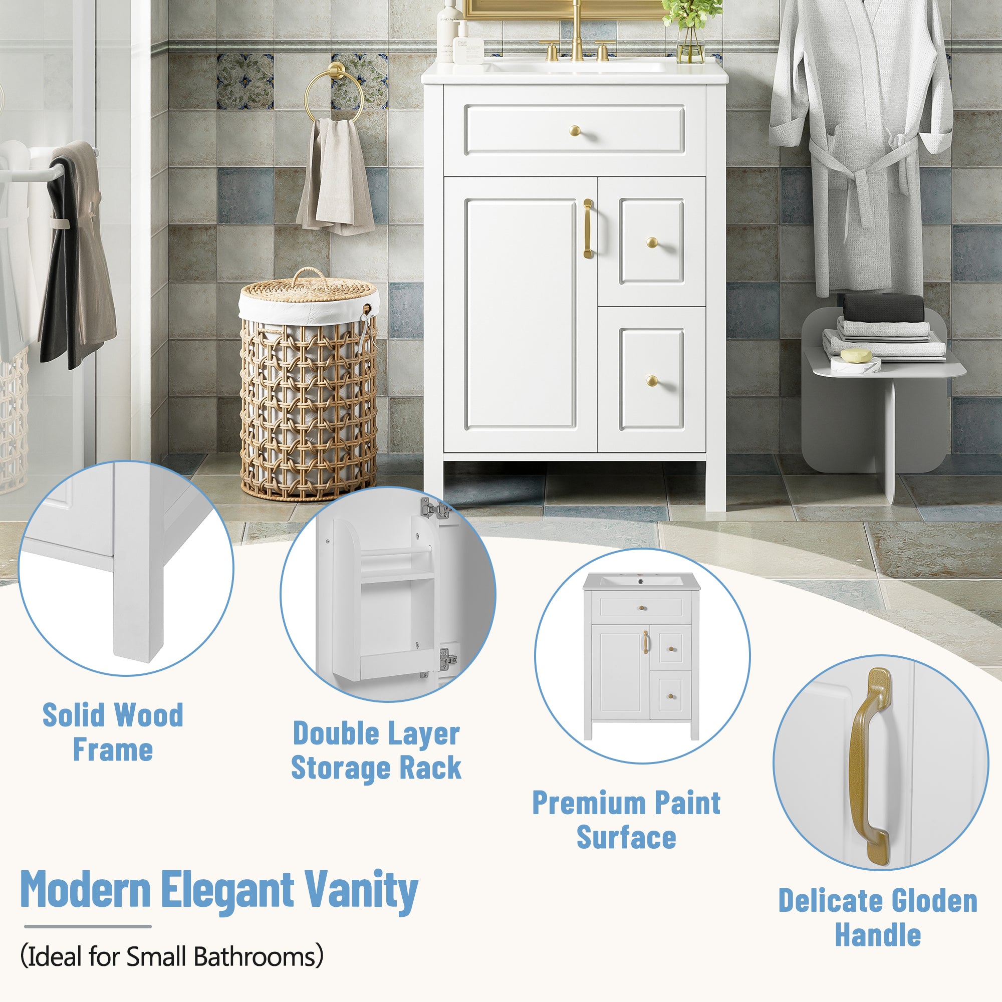 24-Inch Bathroom Vanity with Ceramic Sink
