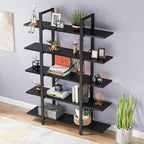 70.07" Height 5-Tier Vintage Industrial Black Bookshelf