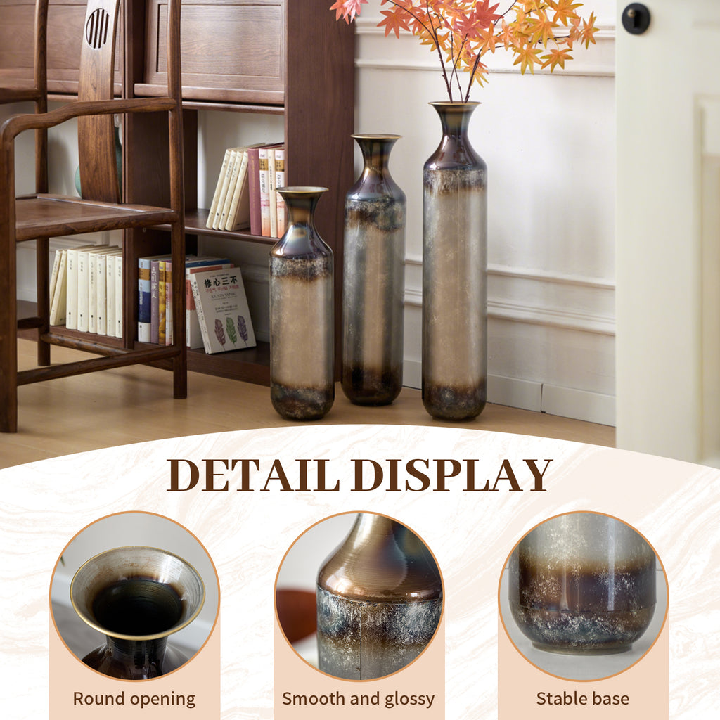 Hand-Forged Metal Vases Set of 3
