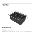 Stainless Steel Kitchen Sink - 27"x19" Single Bowl
