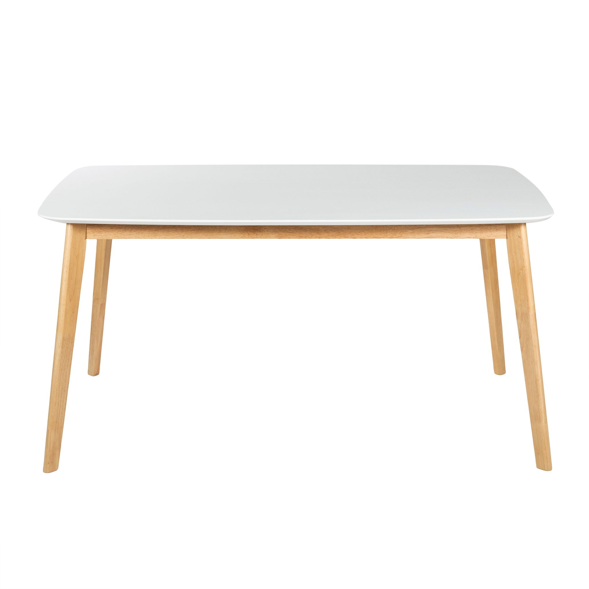 Dining Table With Splayed Rubberwood Legs & Faux Wood Tabletop, Mid Century Modern - White Oak