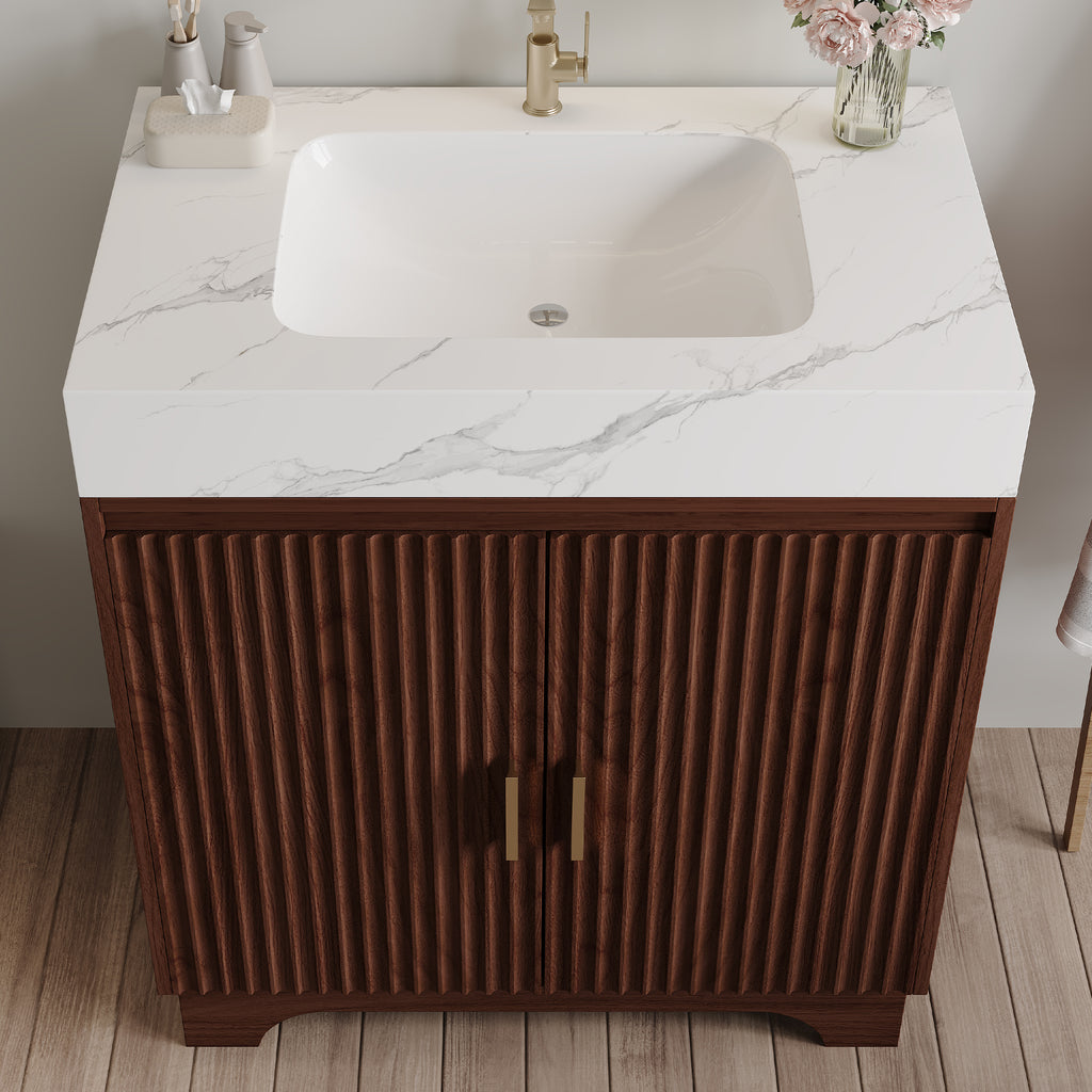 30" Freestanding Sintered Stone Countertop Bathroom Vanity