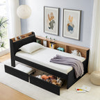 Twin Size Upholstery Velvet Day Bed with Storage Headboard