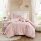 3-Piece Twin Floral Reversible Tufted Chenille Comforter Set