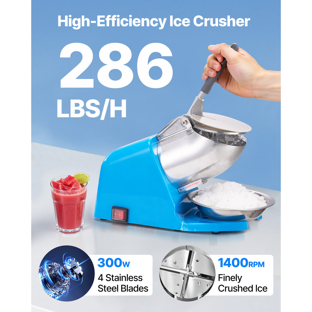 Ice Crusher Machine - 286lbs Per Hour Electric Snow Cone Maker
