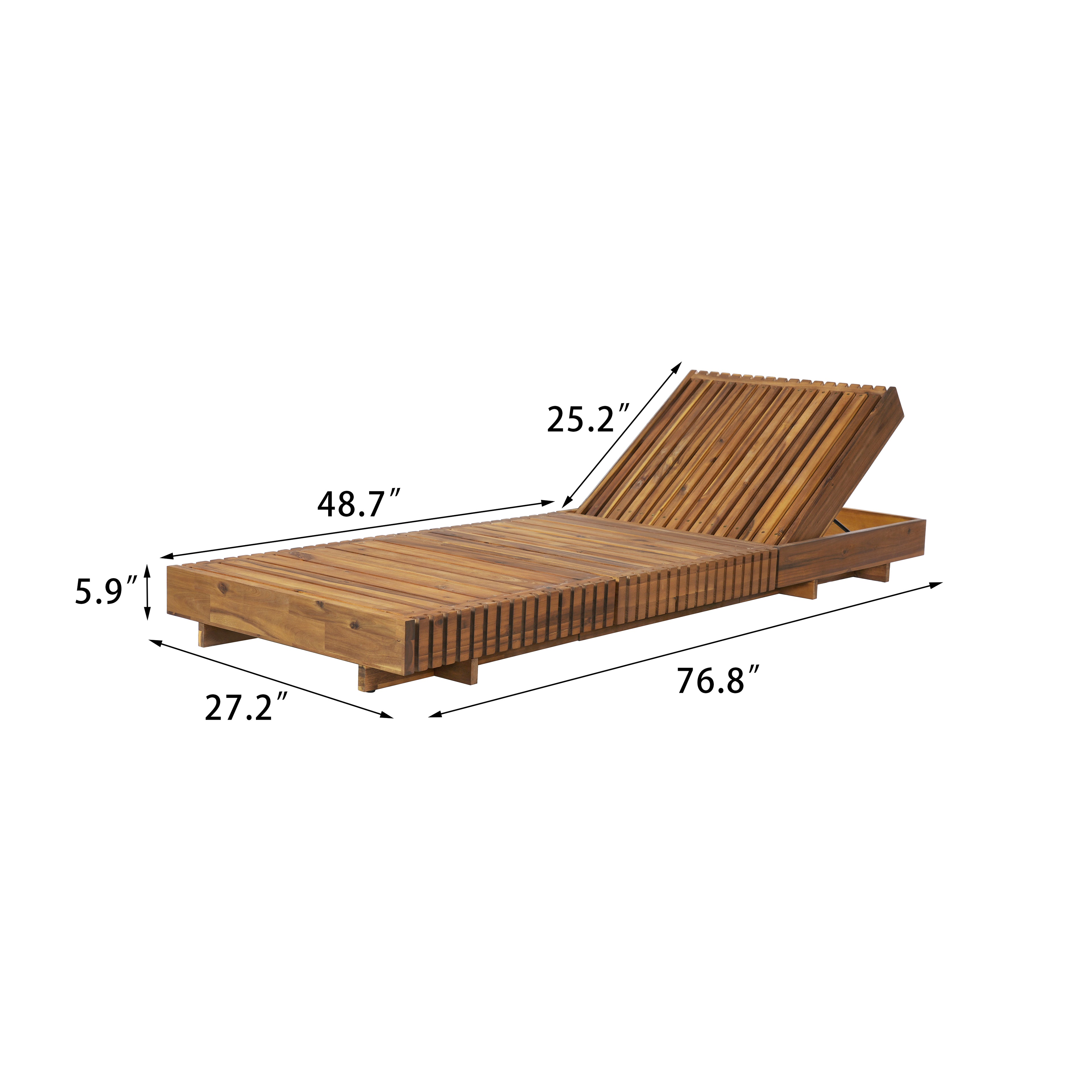 Acacia Solid Wood Lounge Chaise Set with Cream Cushion