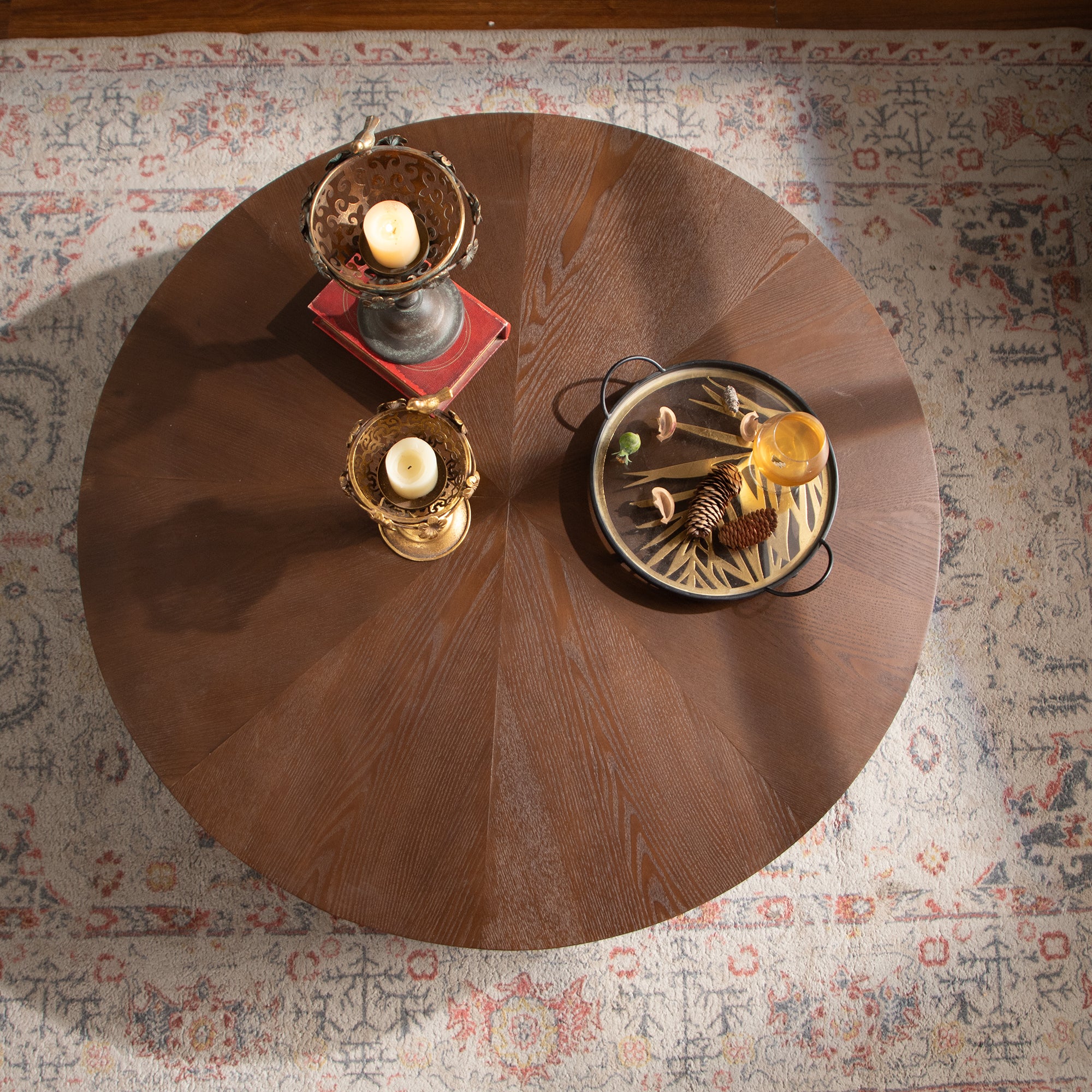 38.97" Round Handcrafted Relief Coffee Table