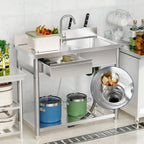 304 Stainless Steel Outdoor Utility Sink With Workbench & Storage Shelf