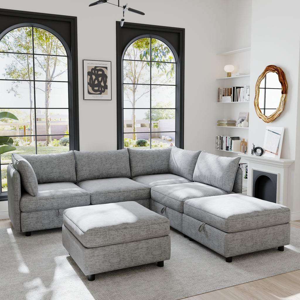 Modular Sectional Sofa, Convertible with Storage