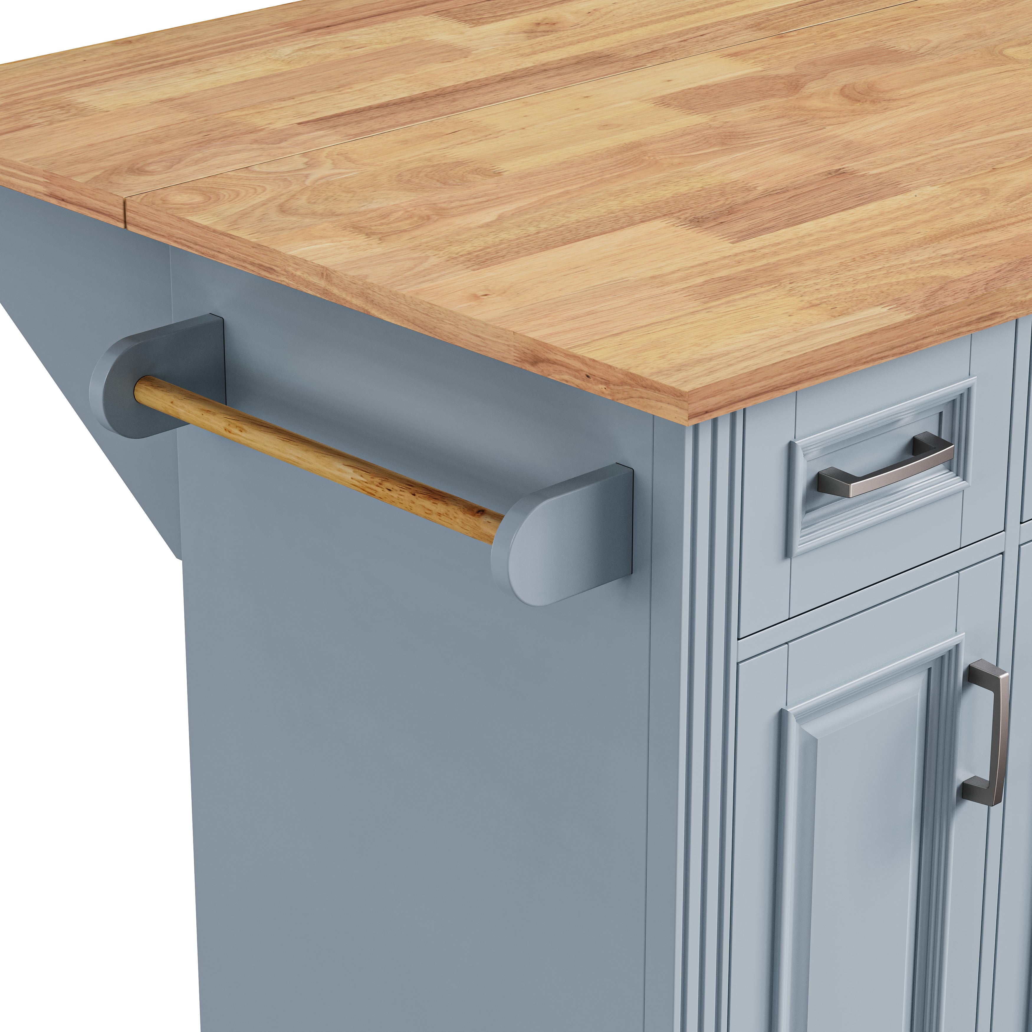 K&K 54-Inch Large Kitchen Island with Rubber Wood Drop Leaf