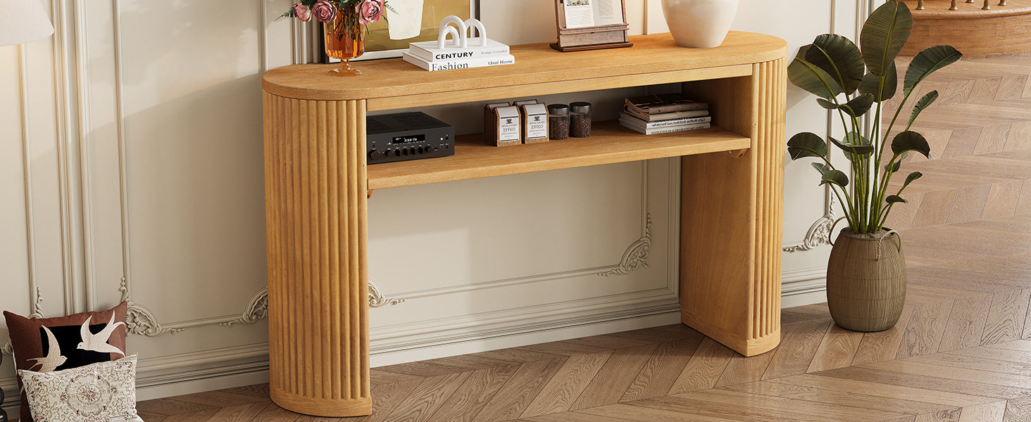 TREXM Rustic Console Table with Fluted Legs