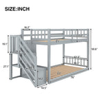 Twin Over Twin Floor Bunk Bed, Ladder with Storage