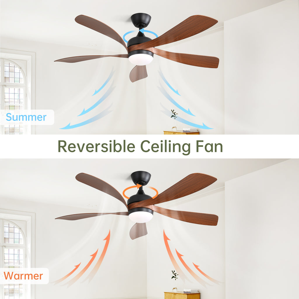 52 Inch Indoor Ceiling Fan With 3 Color Dimmable 5 ABS Blades Remote Control Reversible DC Motor