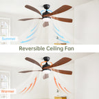 52 Inch Indoor Ceiling Fan With 3 Color Dimmable 5 ABS Blades Remote Control Reversible DC Motor
