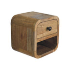 Extra Mini Curved Oak-ish Bedside with Open Slot, 1-Drawer