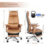 Genuine Leather Office Chair with Flexible Footrest