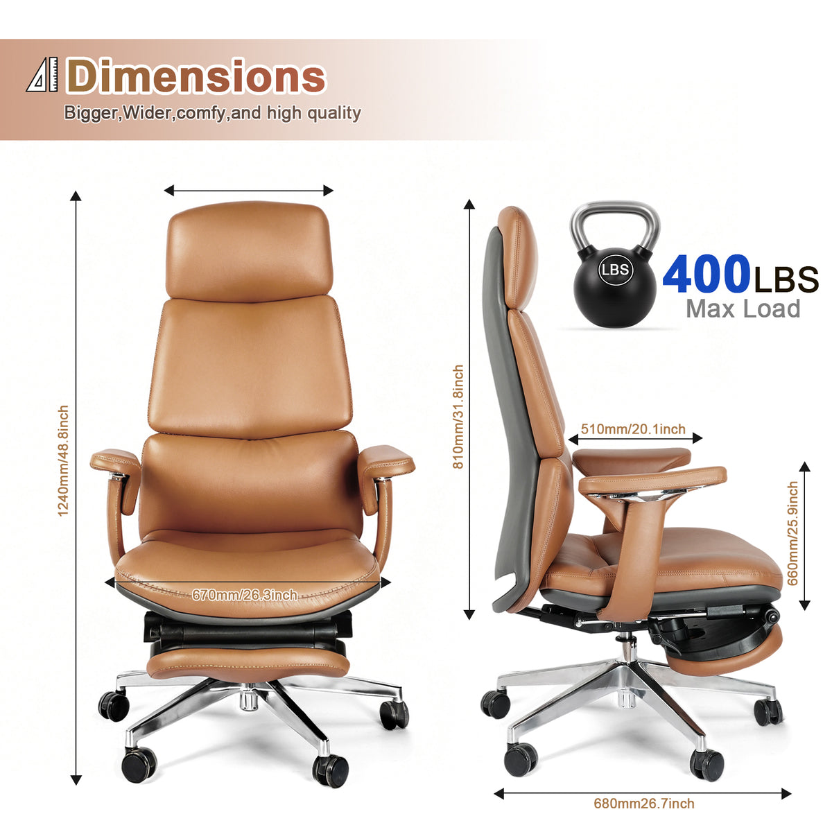 Genuine Leather Office Chair with Flexible Footrest