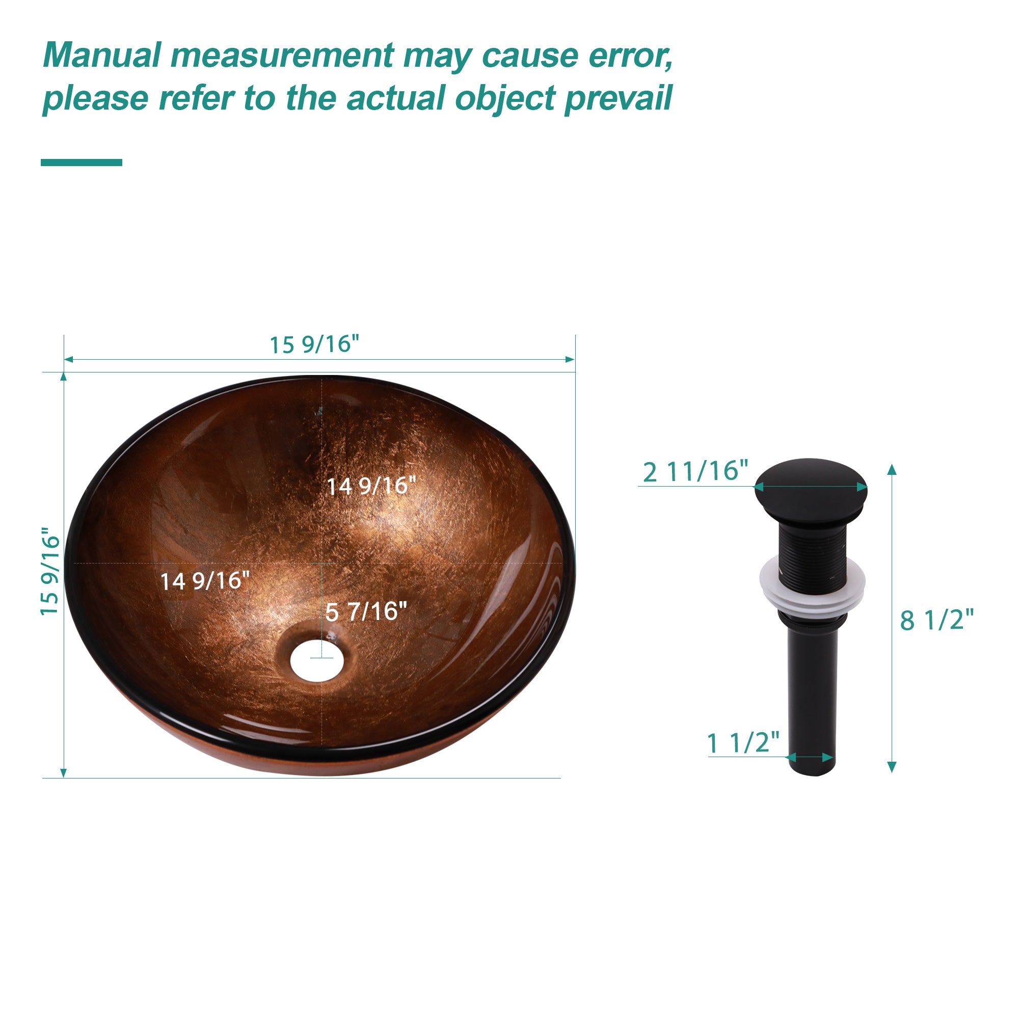 Artistic Tempered Glass Vessel Bathroom Sink with Pop-Up Drain