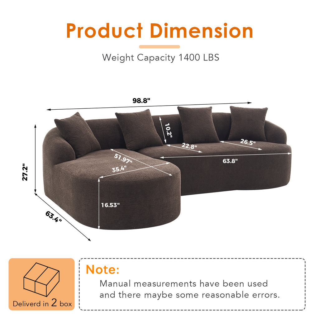 Compression Sponge L-Shape Sectional Sofa with Curved Chaise