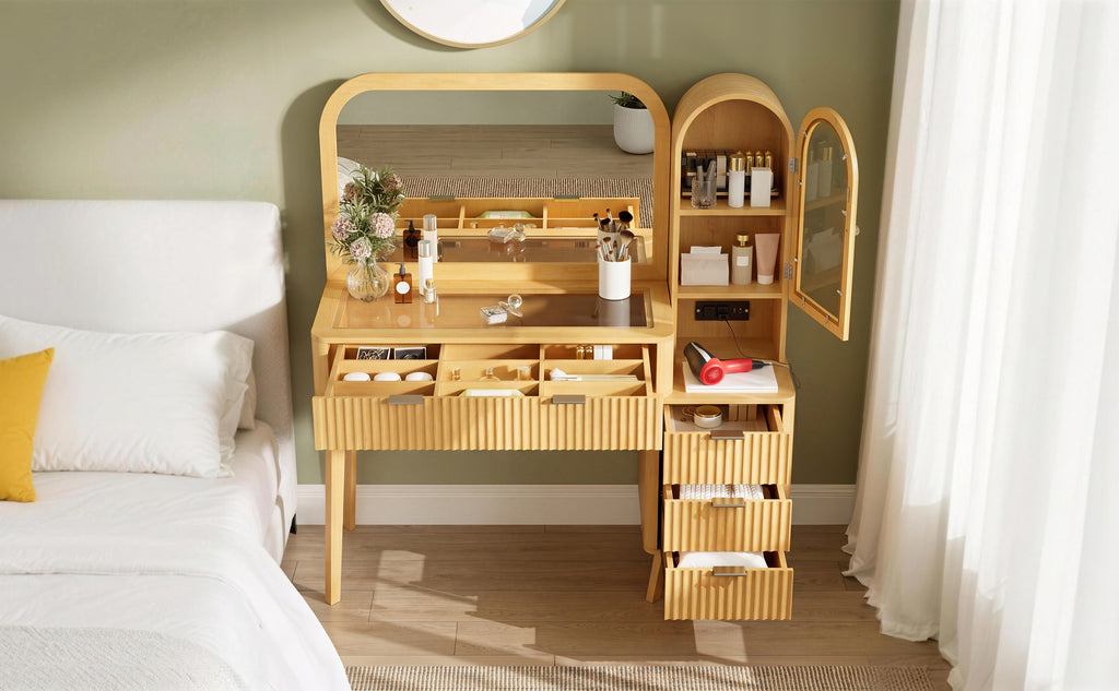 48" Fluted Makeup Vanity Desk with 32" Mirror