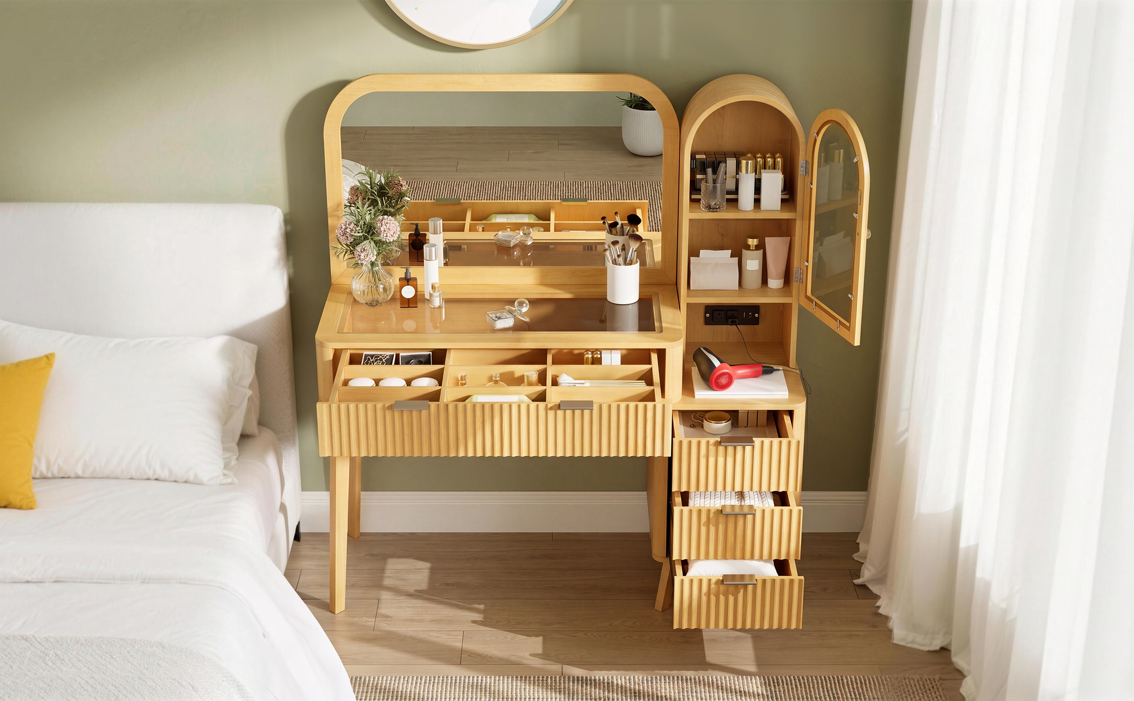 48" Fluted Makeup Vanity Desk with 32" Mirror