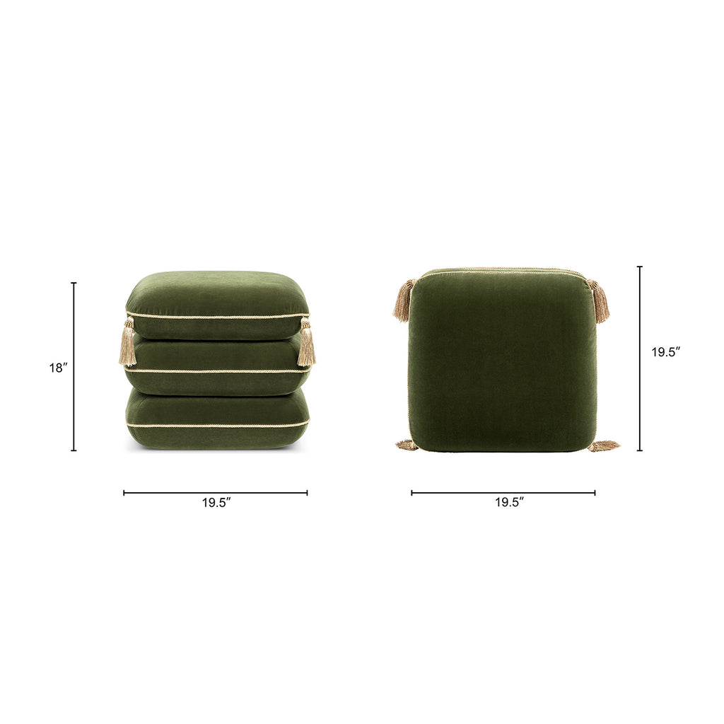 Monarch 19.5" Tassled Ottoman, Olive