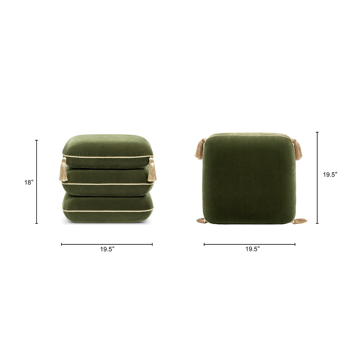 Monarch 19.5" Tassled Ottoman, Olive