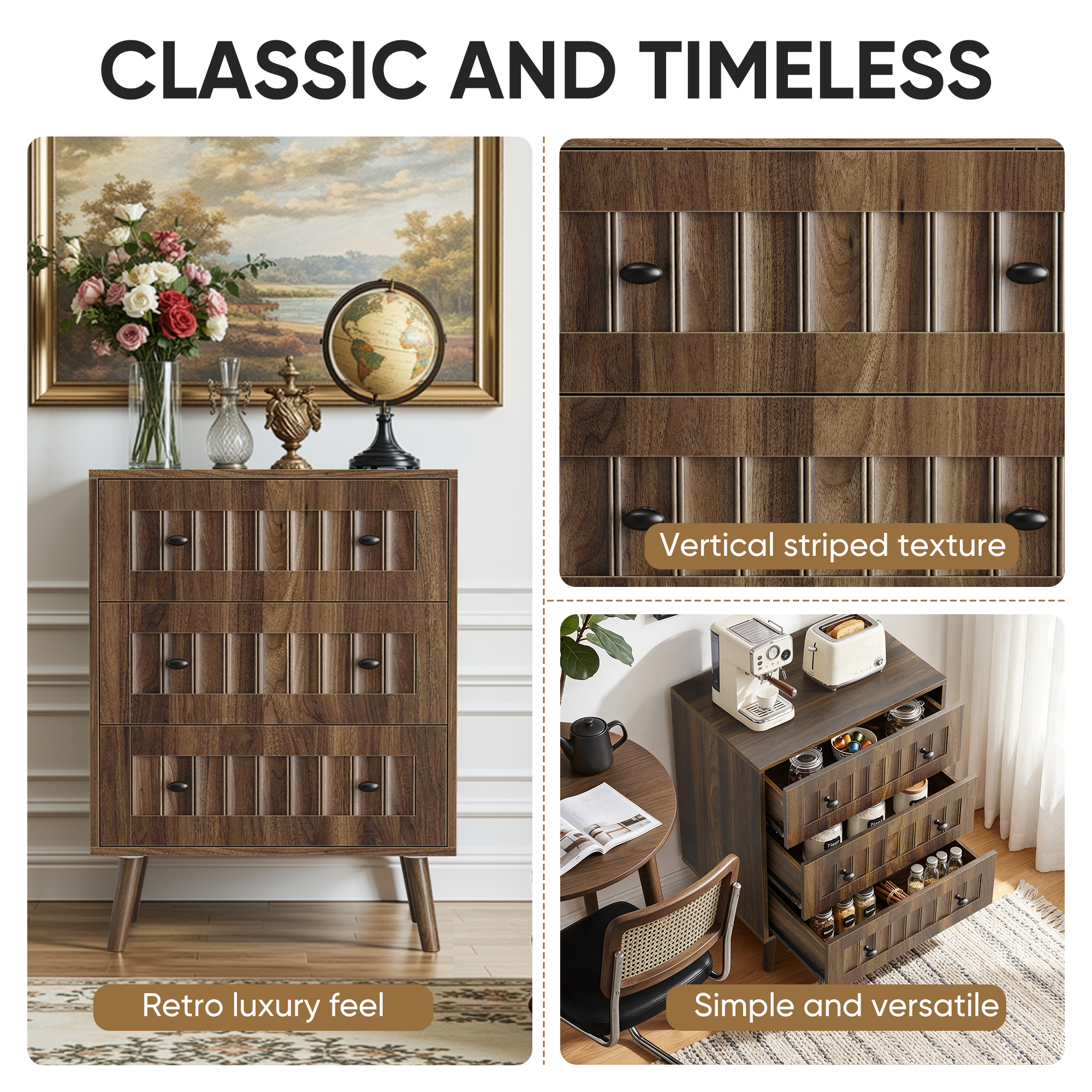 3 Drawer Dresser - Modern Walnut