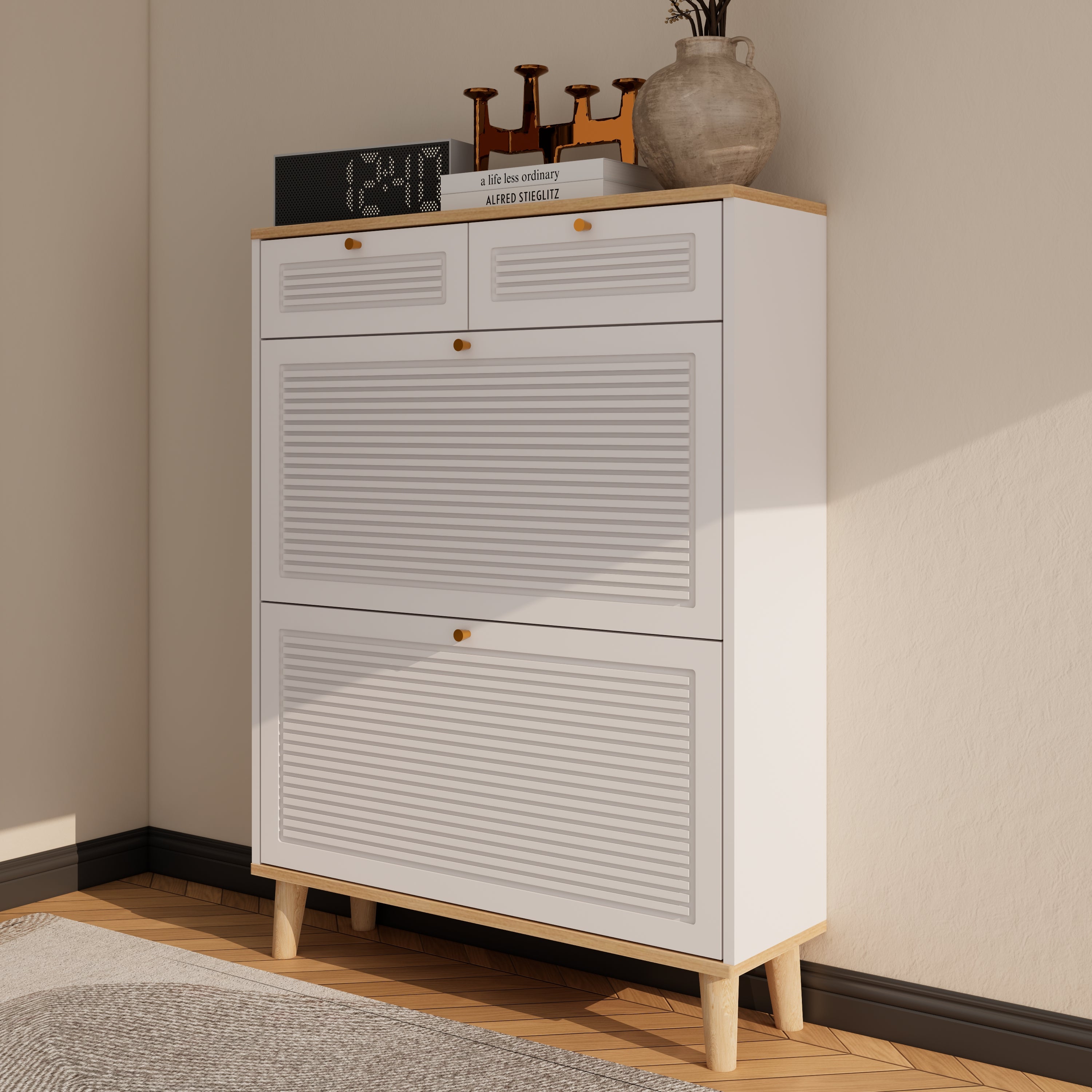 Shoe Cabinet with 2 Flip-Up Doors and Drawers